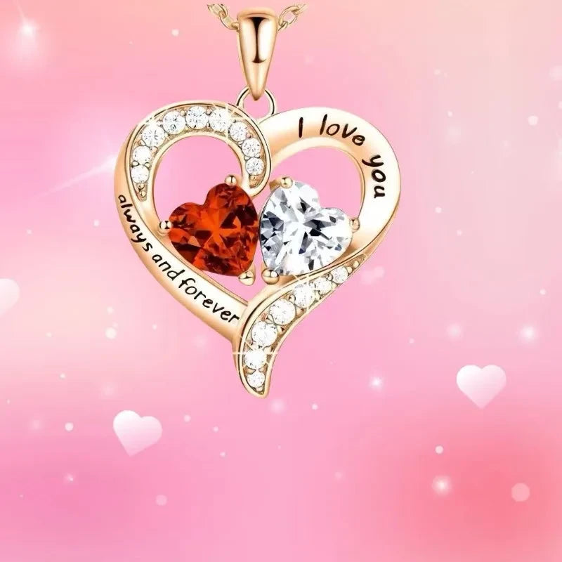 Red Heart Pendant Necklace Gold Tone