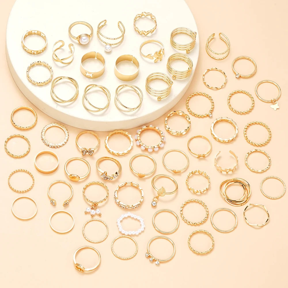 Vintage Heart Snake Butterfly Rings Set