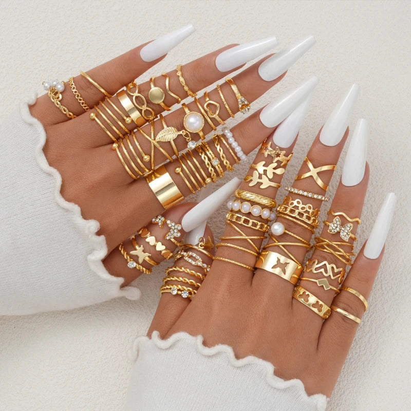 Vintage Heart Snake Butterfly Rings Set