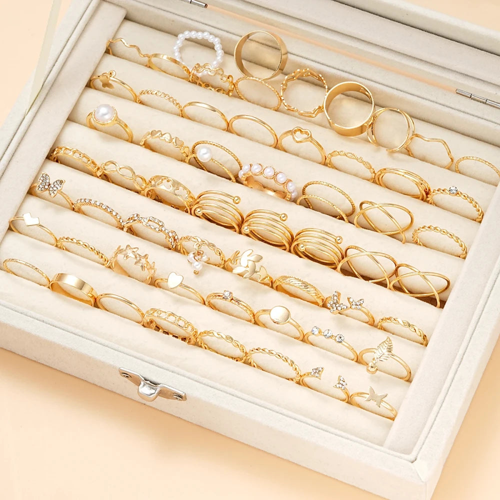 Vintage Heart Snake Butterfly Rings Set