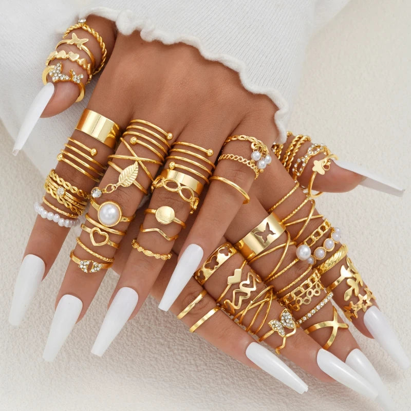 Vintage Heart Snake Butterfly Rings Set