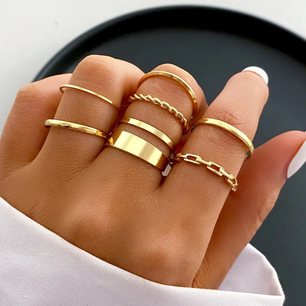Vintage Heart Snake Butterfly Rings Set
