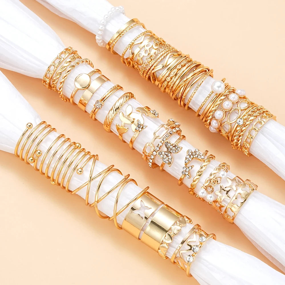 Vintage Heart Snake Butterfly Rings Set