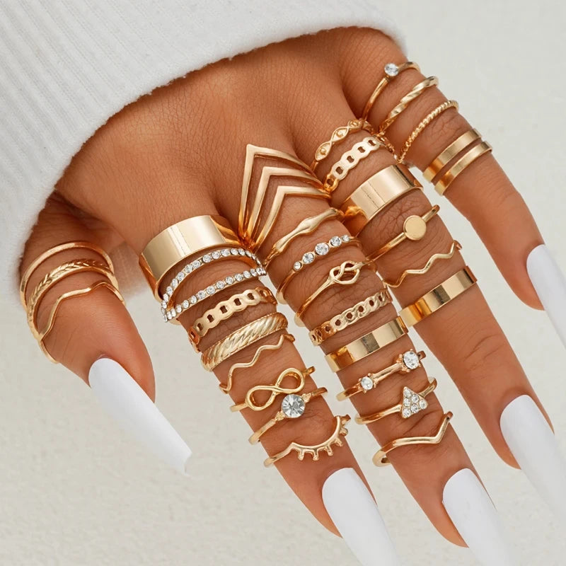 Vintage Heart Snake Butterfly Rings Set