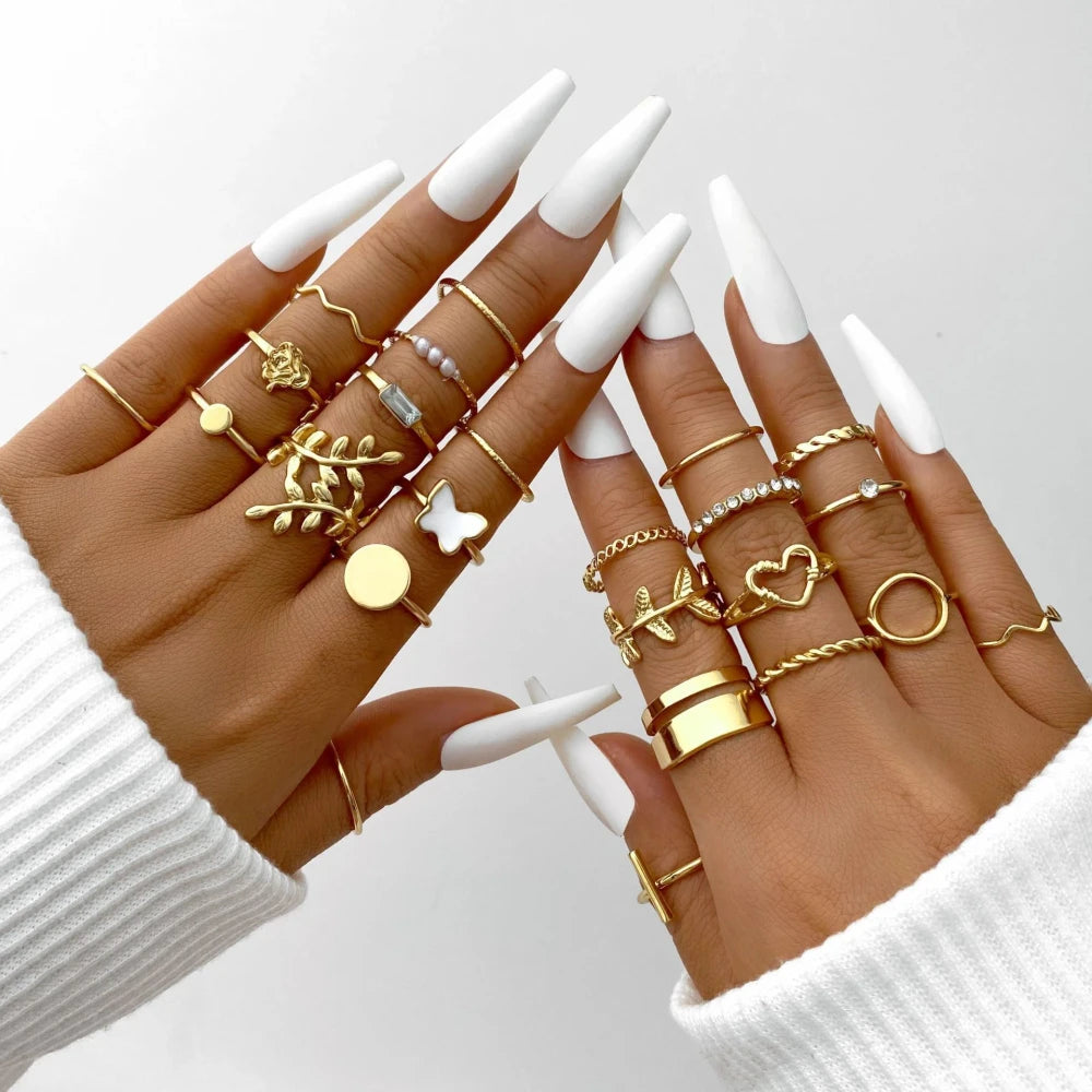 Vintage Heart Snake Butterfly Rings Set